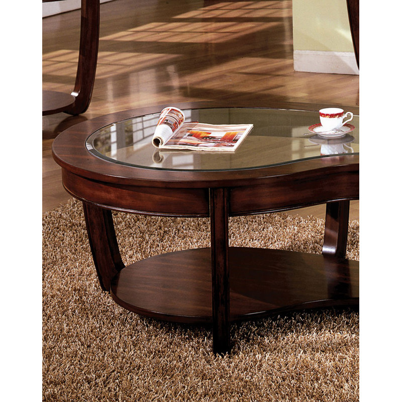 Table basse avec plateau en verre à conception unique avec tablette inférieure ouverte et table de salon