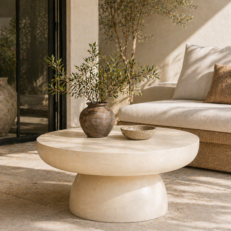 Table de bout blanche en faux marbre avec housse de pluie, idéale pour une utilisation intérieure et extérieure, Beige