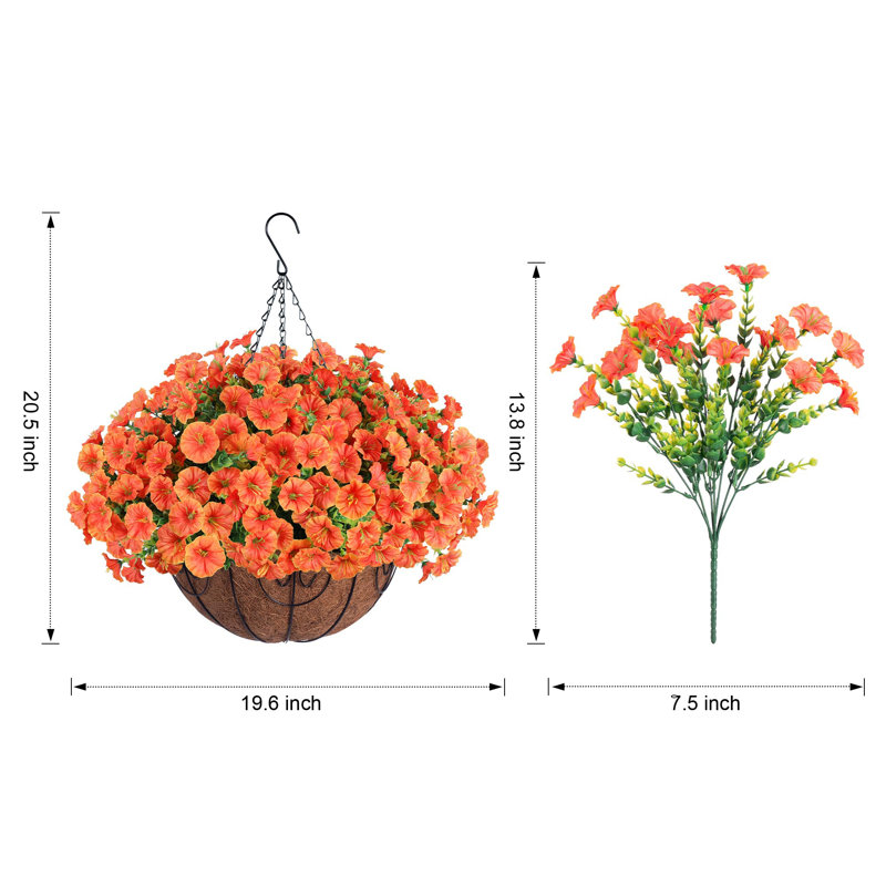 Panier à fleurs artificiel suspendu Eucalyptus, Orange