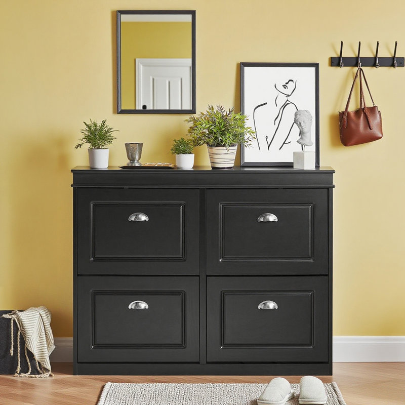Moriah 16 Pair Shoe Storage Bench, Black