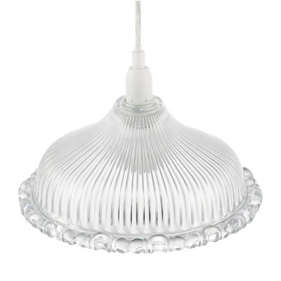 Modern Line Ribbed Glass Pendant Light Shade With Moulded Edge By