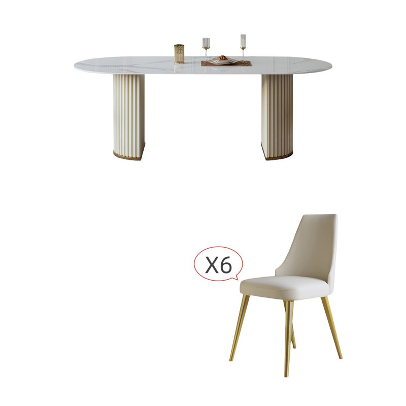 Simple Rectangular Rock Slab Dining Table Sets, 29.5"H x 70.8"L x 35.4"W