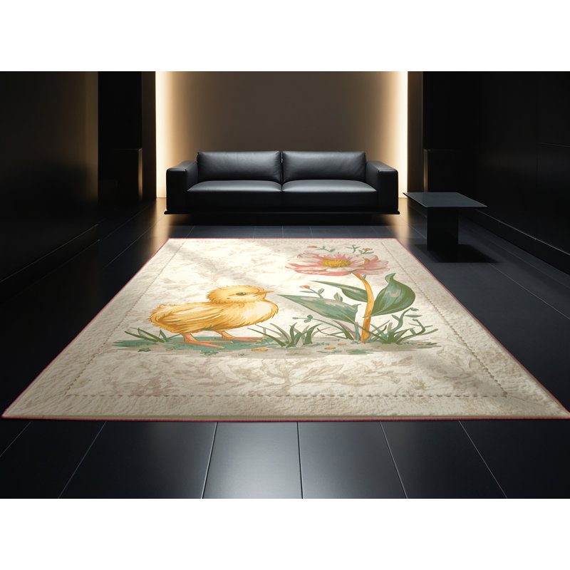 Soft Plush Feingold Easter Modern & Contemporary Abstract Area Rug in Beige – Rose Binding, 2x3