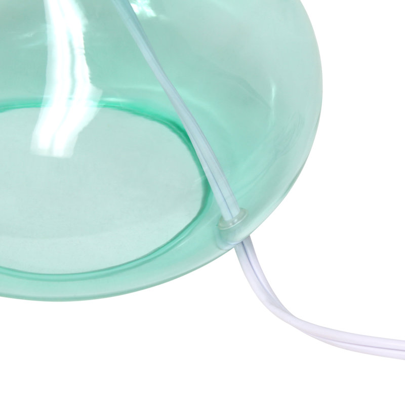 Aqua Glass Gourd Nightstand Lamp with White Barrel Shade