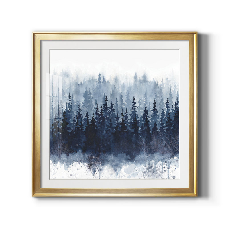 Indigo Forest - Reproduction d'art sur toile encadrée, H 34,5 po x l 34,5 po x P 1,5 po, Papier encadré doré