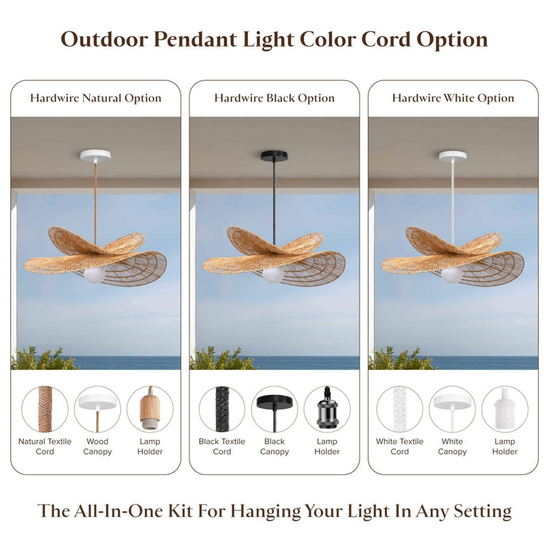 Luminaire suspendu d'extérieur en rotin Whisper Leaf, 120 po filaire extérieur blanc