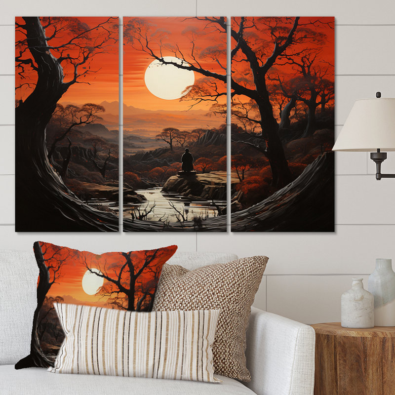 Asian Art Samurais Solitude V - ensemble de reproductions d'art mural asiatique, H 40 po x l 60 po x P 1 po