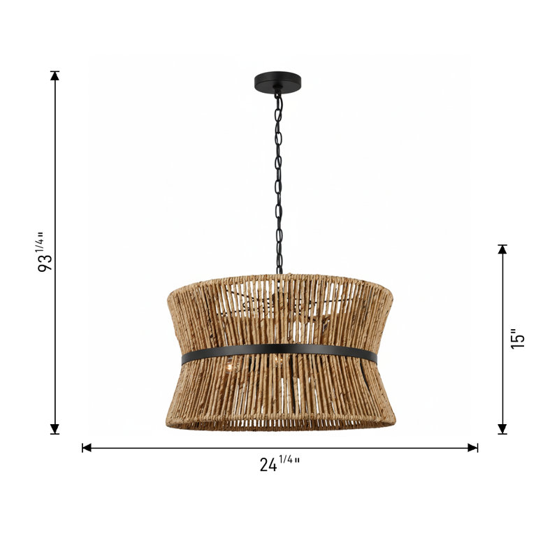 Thurlo 3-Light Medium Hanging Shade, Satin Brass with Paper Rope  Shade, Satin Brass, 13.75" H x 24 " W x 24" D