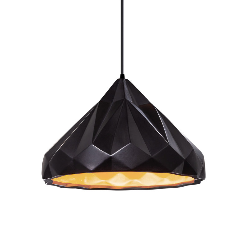 Luminaire suspendu géométrique 1 lumière Cattier, Noir mat, Or champagne