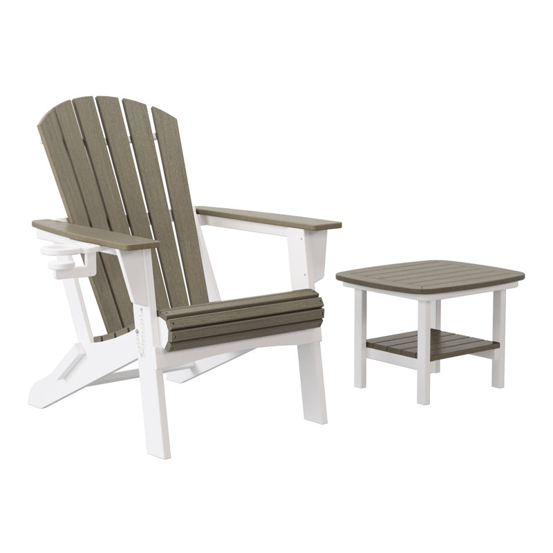Chaise Adirondack pliante avec table d'appoint, blanc, Light Grey/White