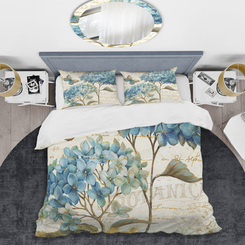 Butterfly Blue Garden II - Ensemble de housse de couette Farmhouse - Microfibre de polyester, Twin Duvet Cover + 2 Shams