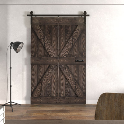 80''H Embossing Knotty Pine Wood Bi- Fold Barn Door With Hardware Kit