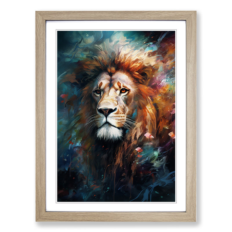 Leo Zodiac Impressionism No.2 - Single Picture Frame Print on Wood, Oak Framed, 64cm H x 46cm W x 2cm D