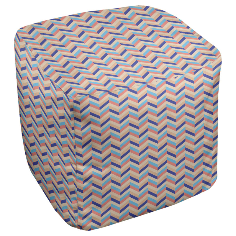 Repose-pieds cube à chevrons Leffel, H 19,5 po x L 117 po x P 20 po, Orange / rouge / bleu