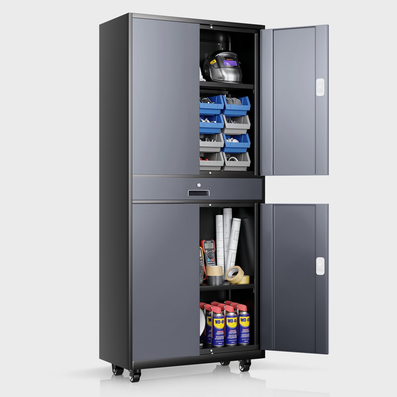 Metal Storage Cabinets With Lock, Gray/Black