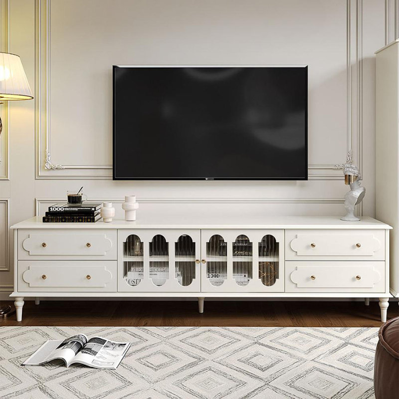 Meuble télé de style crème, H 22,40 po x l 86,60 po x P 15,70 po