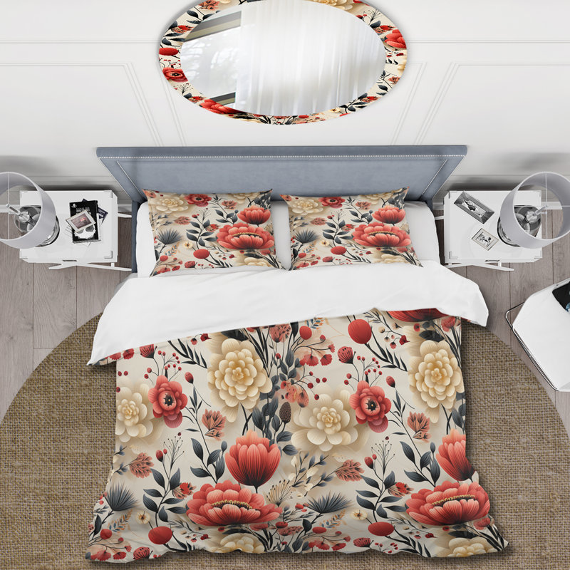 Ensemble de housse de couette Coral Bohemian Bliss, Housse de couette pour grand lit et 2 taies décor