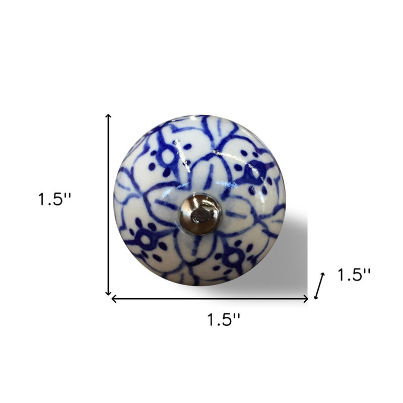 Ensemble de huit poignées de tiroir en céramique et en métal bleues et blanches