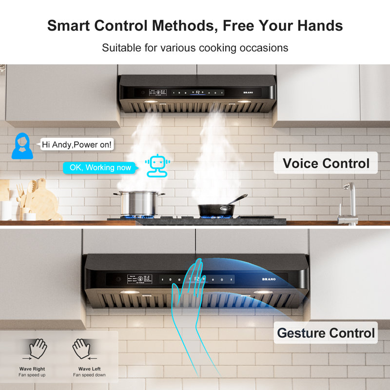 Hotte de cuisine sous-meuble de 76 cm (30 po) - Hotte de 900 pi³/min avec aspiration puissante, commandes vocales/gestuelles/tactiles, éclairage DEL, acier inoxydable