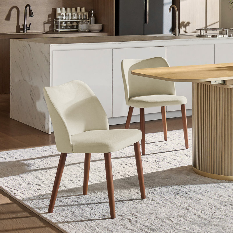 Kanalu Modern Dining Chair with Solid Wood Legs, Ivory