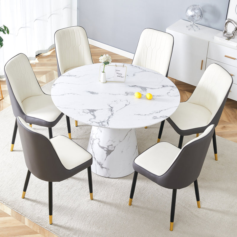 Nerita 4 - Person Pedestal Dining Set, White/Gray, 7
