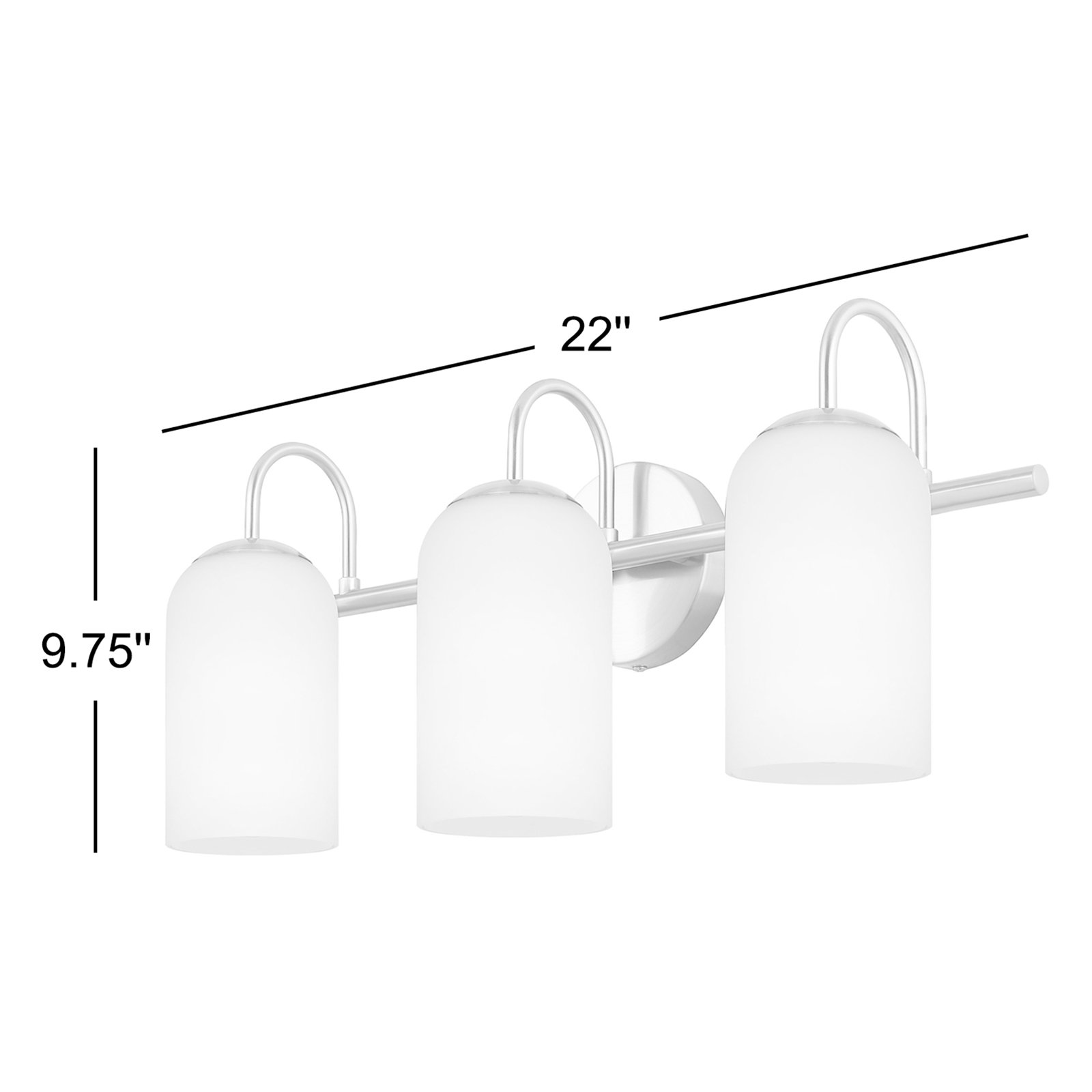 Raisa 22 In. 3 Light Brushed Nickel Vanity With White Glass Shade