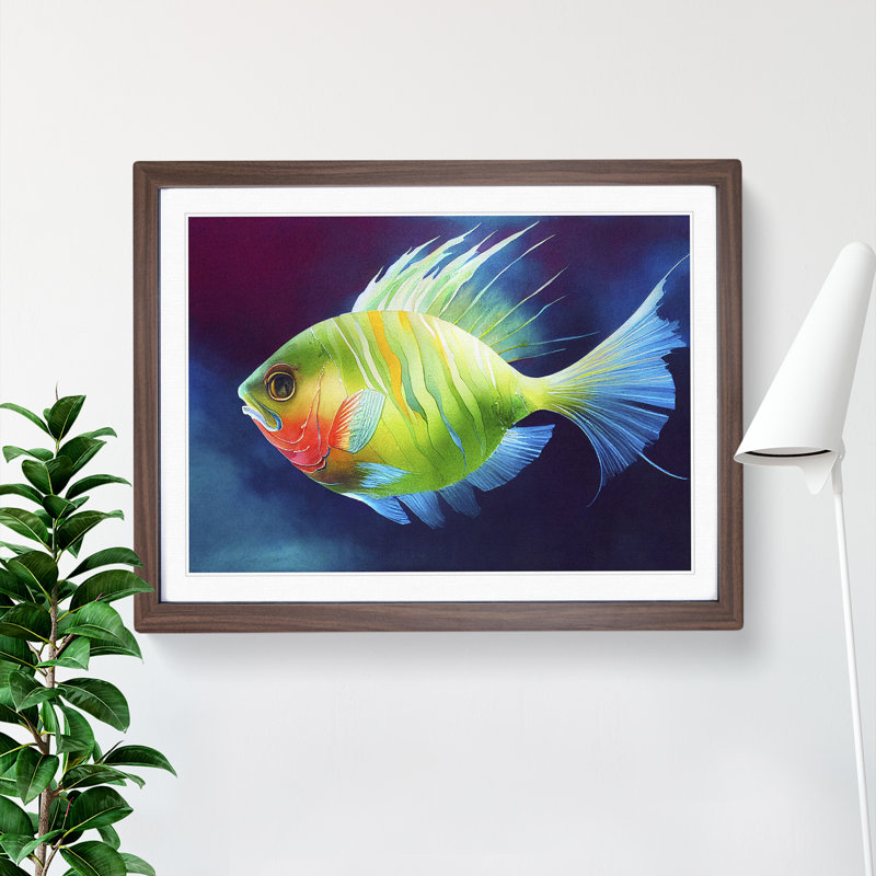 Watercolour Fish Vol.1 - Single Picture Frame Print, 34cm H x 46cm W x 2cm D, Walnut Framed