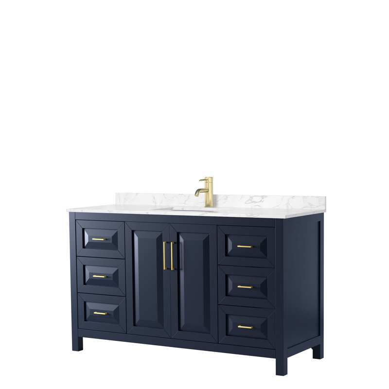 Daria 60'' W Single Vanity, Dark Blue, Carrara Cultured Marble, Brushed Gold