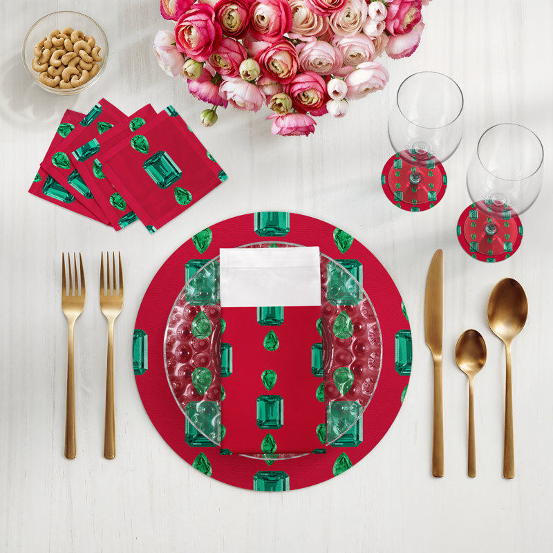 Gem Emeralds Vegan Leather Round Pebble Placemat