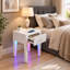 Smart White Glass LED Bedside Table - Wireless Charging & Speaker