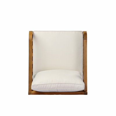 Fauteuil club en bois d'acacia de patio, siège de 24 po de profondeur avec coussin moelleux, adapté aux porches, jardins, arrière-cours et balcons (finition teck + coussin beige).