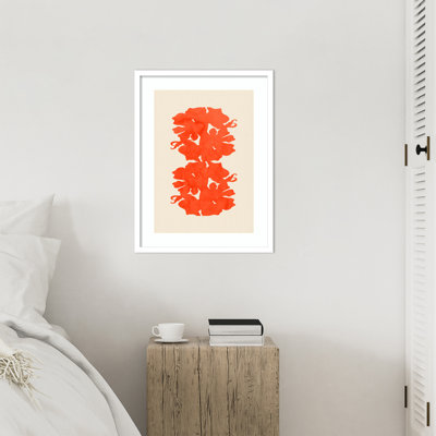 «Orange Floral Silhouettes» par Ortanza, impression sur bois encadrée