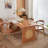 Brown Rectangular Solid Wood + Rattan Dining Table-737357104