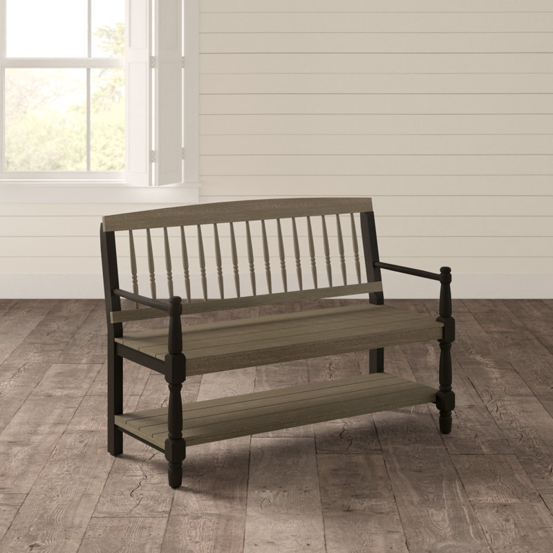 Banc de rangement en bois massif, Gris / Noir