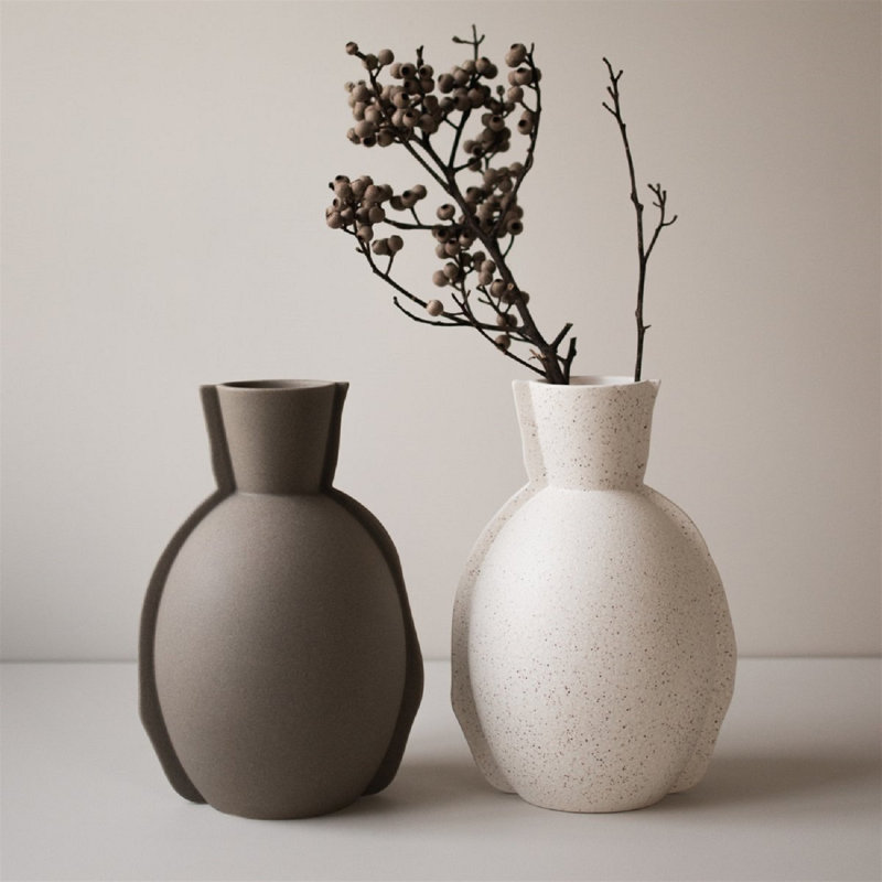 Vase de table en grès, Crème à pois