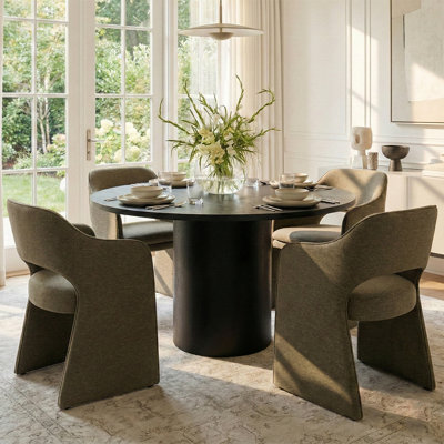 4 - Person Dining Table Sets With Round Table & 4 Upholstered Waterproof Dining Chairs