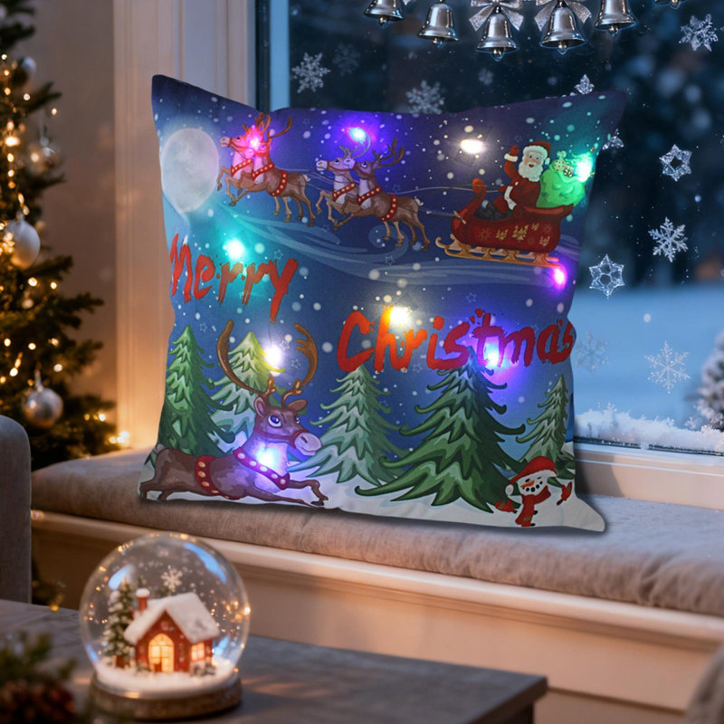 Oreillers de Noël à DEL Cadeaux des Fêtes Oreillers à DEL qui peuvent s'allumer ou rester allumé Deux modes de changement de mode Imprimé Canapé Coussins Coussins d'oreiller