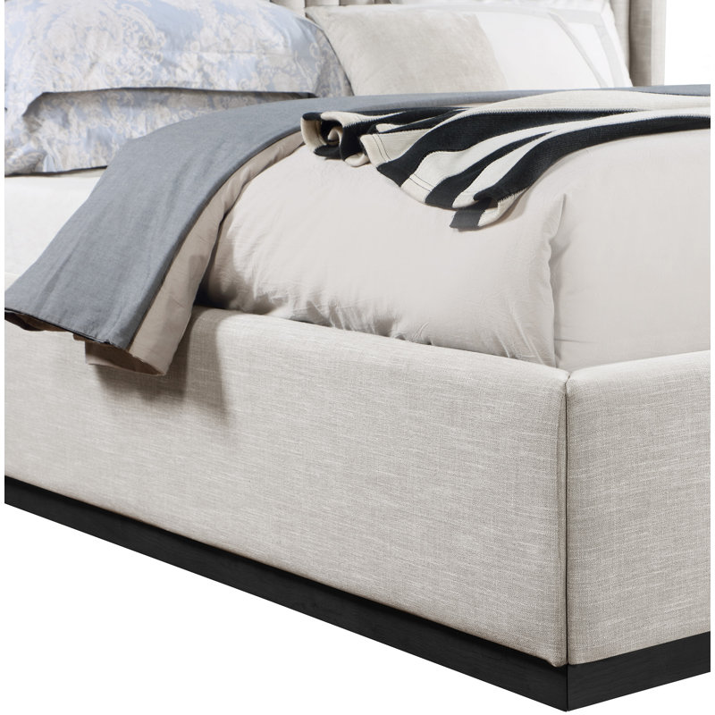 Lit à panneaux tapissier Chamblis, Très grand, Tissu texturé en lin beige