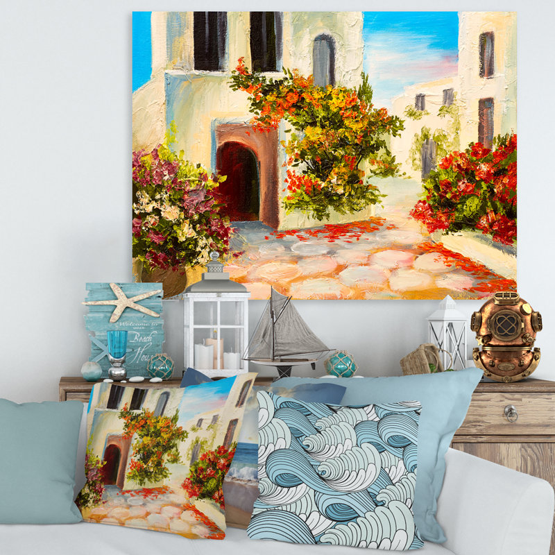 «Little House on the Mountain with Flowers I», peinture sur toile, H 30 po x l 40 po x 1,5 po, Toile tendue