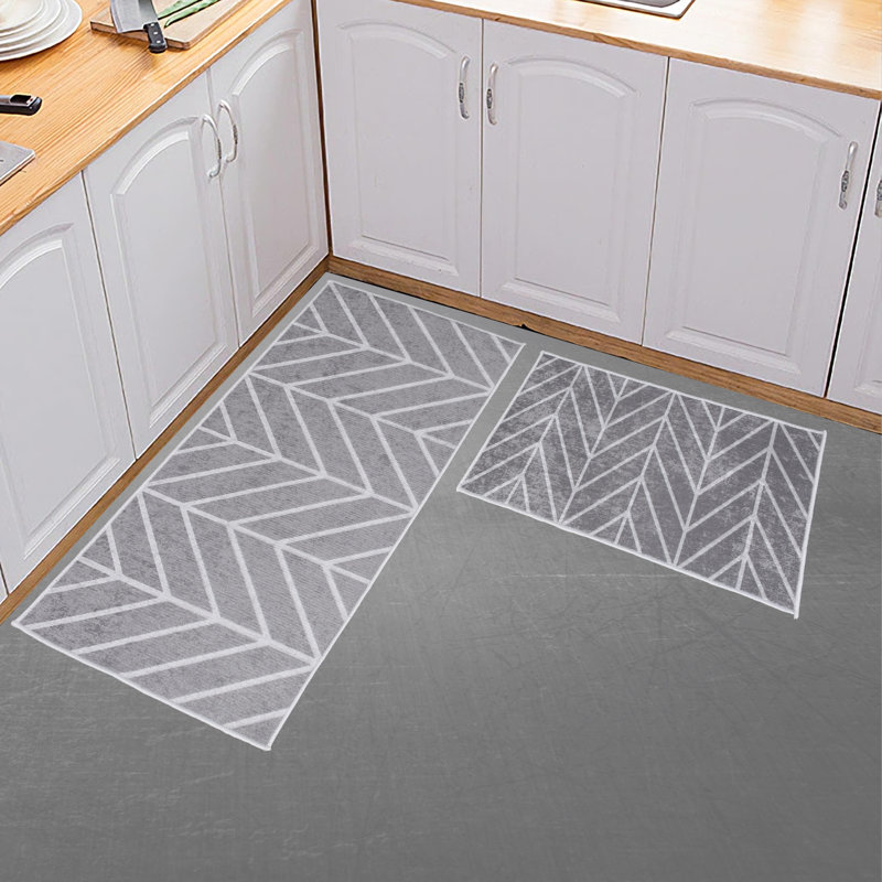 Jenry Geometric Non-Skid Kitchen Mat, Fascino-Gray