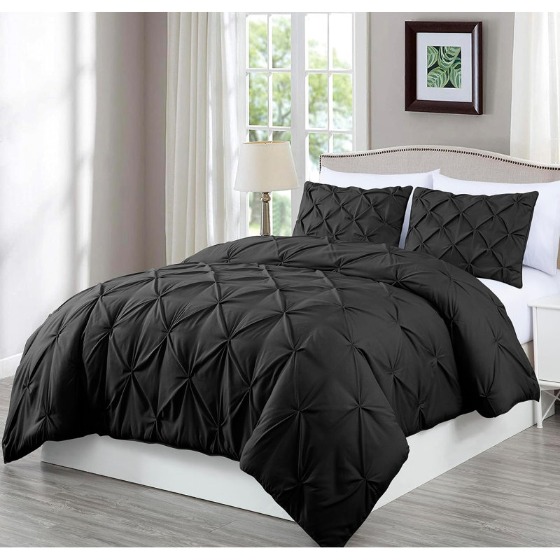 Berlin Pintuck Microfiber 3-Piece Comforter Set, Black, Twin Comforter + 1 Standard Sham