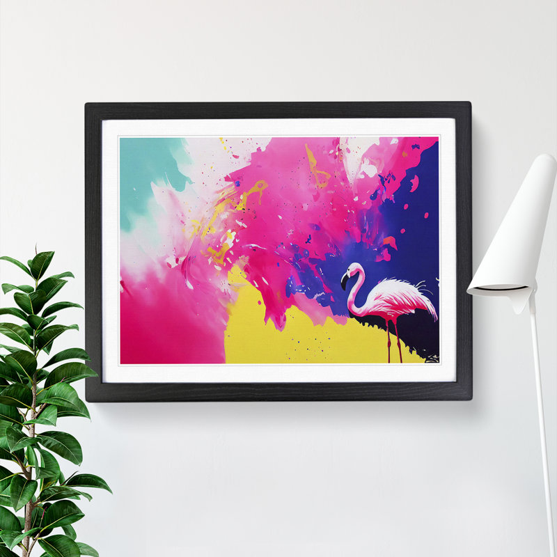 Flamingo Splash Vol.4 Abstract 1 Piece Single Picture Frame Wall Art, 25cm H x 34cm W x 2cm D, Black