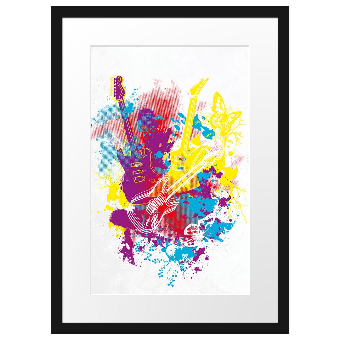 Gerahmtes Poster Guitar Splatter White