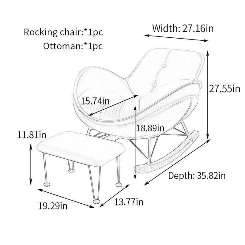 Chaise berçante large en forme d'arc, Gris