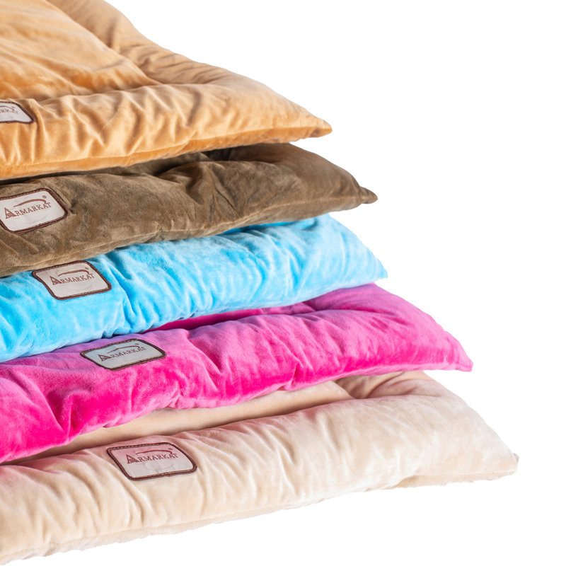 Medium Beige Velvet Pet Bed with Poly Fill Cushion