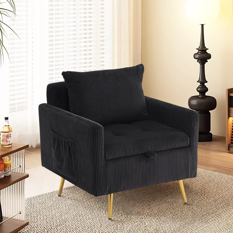 Chaise d'appoint rembourrée avec rangement et poche, Noir