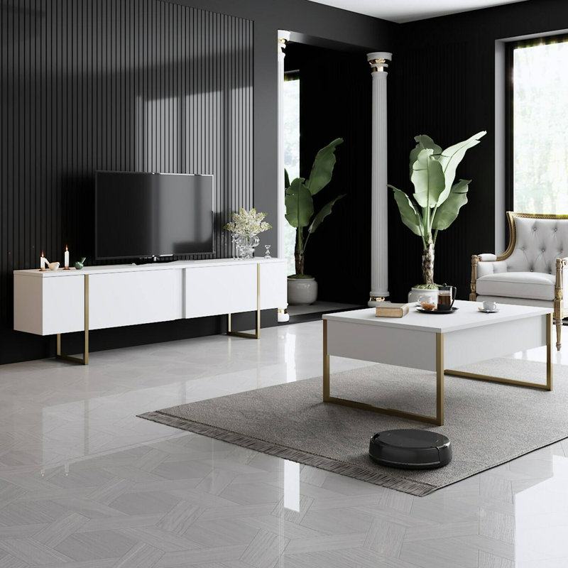 Abdulhakim Coffee Table, White/Gold