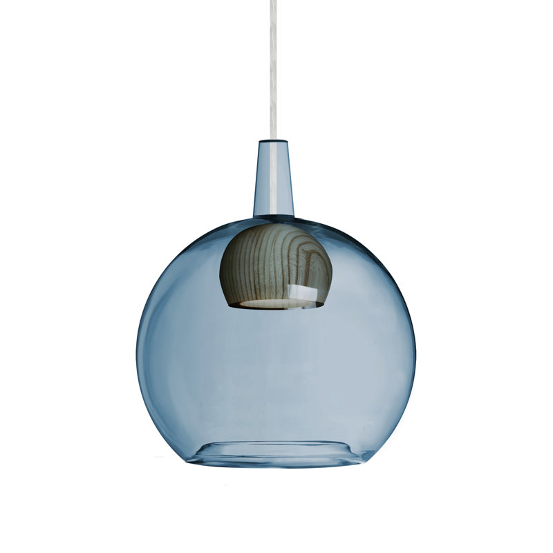 Luminaire sphère suspendu 1 lumières simple Lulu, Nickel satiné, Bleu / Naturel