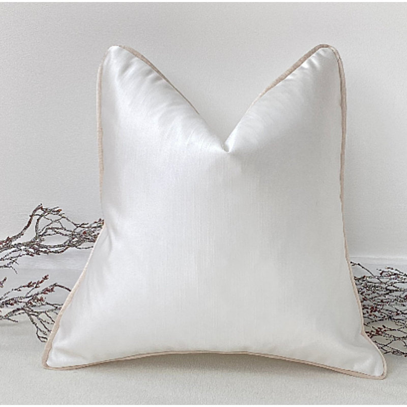 Abstract Gold Square Cushion Cover, White 