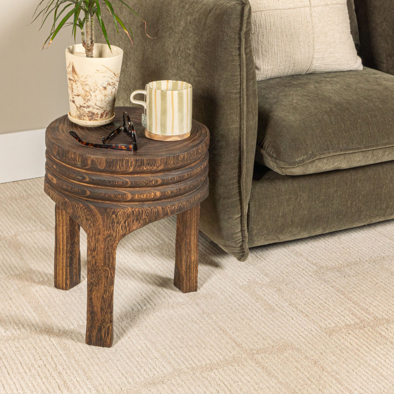 Paulownia Wood Carved Stool, Dark Brown